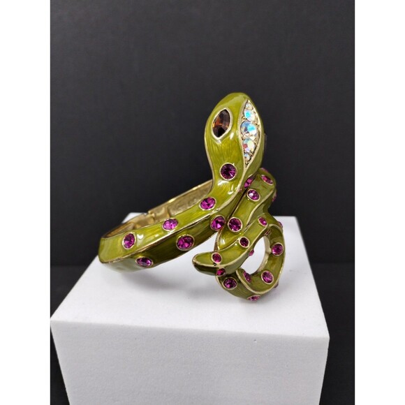 Betsey Johnson Snake Bangle Bracelet Jungle Book Green & Pink Coil Wrap Serpent - Picture 4 of 9